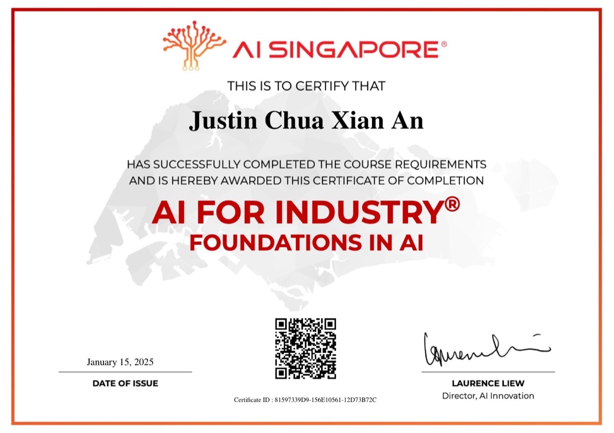 Certificate: AI4I · AI Singapore