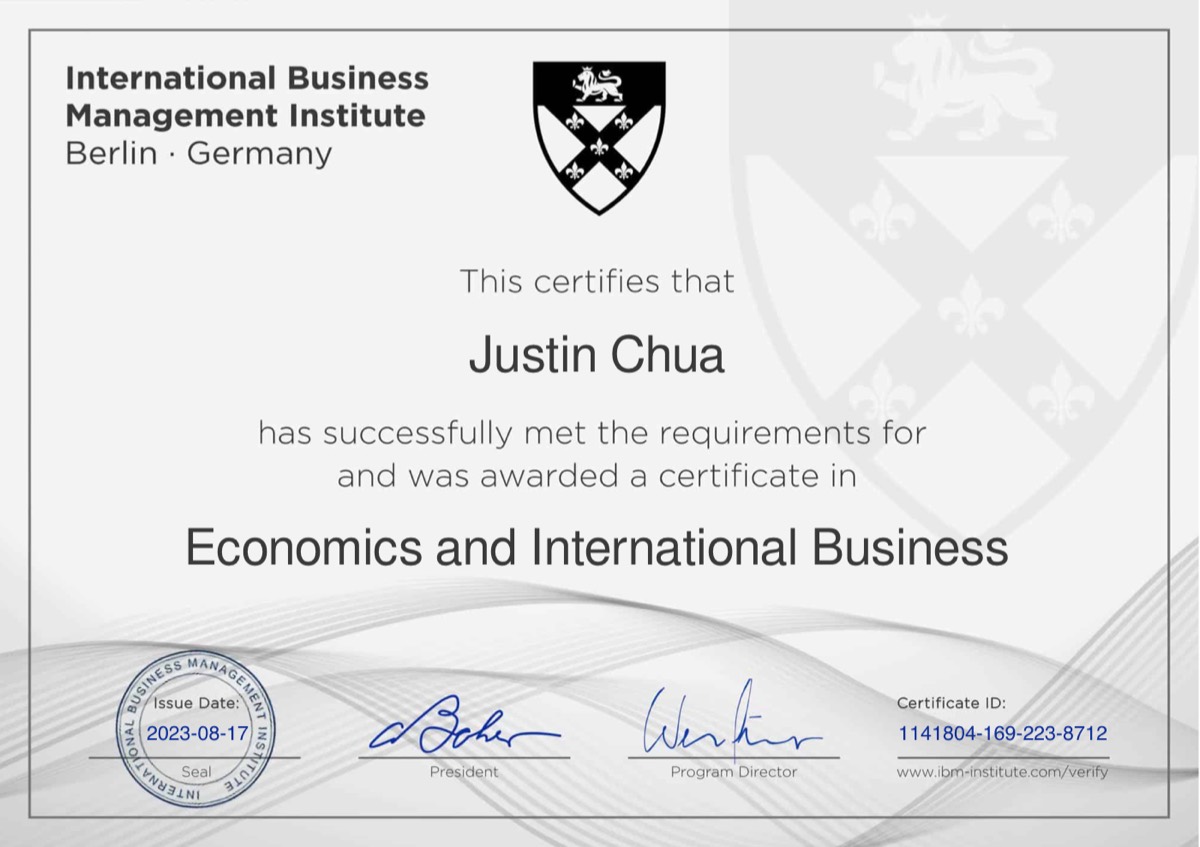 Certificate: Intl Business · IBMI